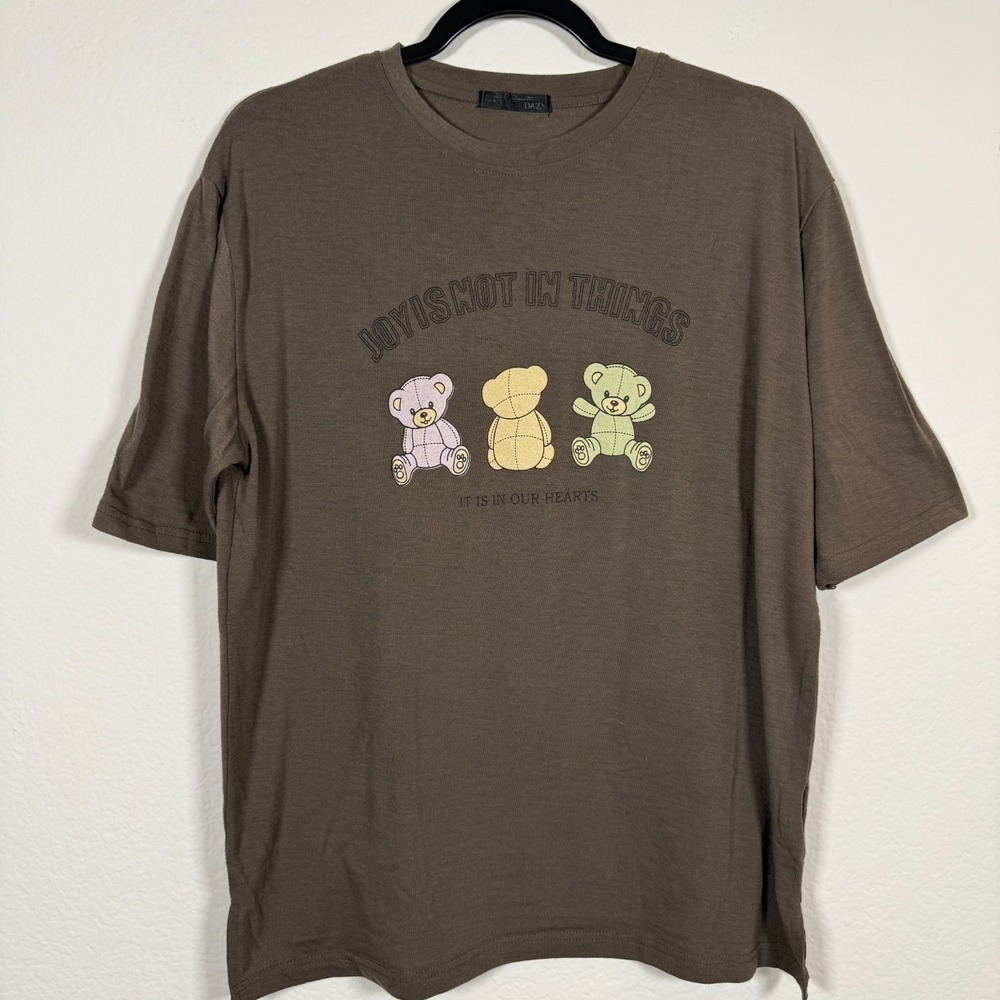 DAZY BROWN TEDDY BEAR GRAPHIC T SHIRT M Cute Oversized Streetwear Drop Shoulder